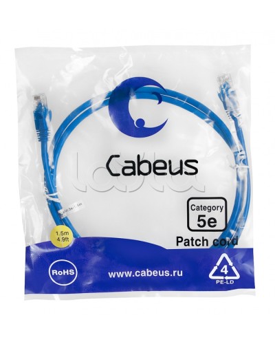 Патч-корд медный U/UTP кат.5е (1,5м) LSZH (синий) Cabeus (PC-UTP-RJ45-Cat.5e-1.5m-BL-LSZH) в Первоуральске Патчкорды (медные) Pintop.ru