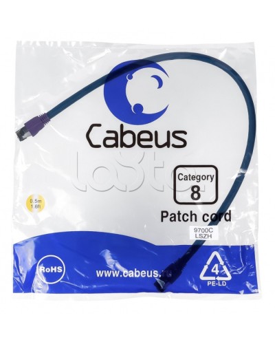 Патч-корд S/FTP Cabeus PC-SSTP-RJ45-Cat.8-0.5m-LSZH в Первоуральске Патчкорды (медные) Pintop.ru