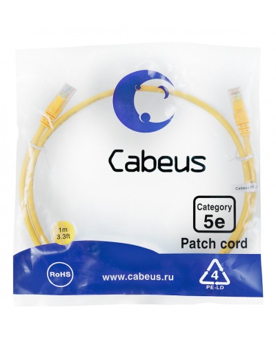 Патч-корд медный U/UTP кат.5е (1м) LSZH (желтый) Cabeus (PC-UTP-RJ45-Cat.5e-1m-YL-LSZH) в Первоуральске Патчкорды (медные) Pintop.ru