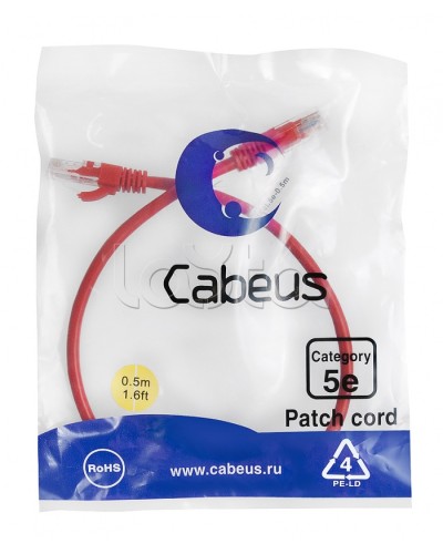 Патч-корд медный U/UTP кат.5е (0,5м) LSZH (красный) Cabeus (PC-UTP-RJ45-Cat.5e-0.5m-RD-LSZH) в Первоуральске Патчкорды (медные) Pintop.ru