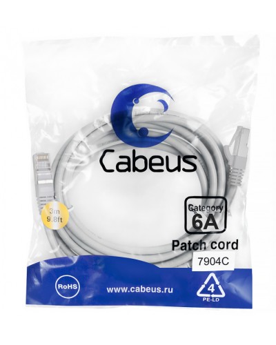 Патч-корд SSTP, категория 6a, 10G, S/FTP экранированный, LSZH, 3 м, серый Cabeus PC-SSTP-RJ45-Cat.6a-3m-LSZH в Первоуральске Патчкорды (медные) Pintop.ru