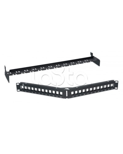 Патч-панель угловая модульная 19, 1U, 24 порта RJ-45, для неэкранированных модулей, с задним кабельным организатором (без модулей) Cabeus PLB-24-CON в Первоуральске Патч панель Pintop.ru