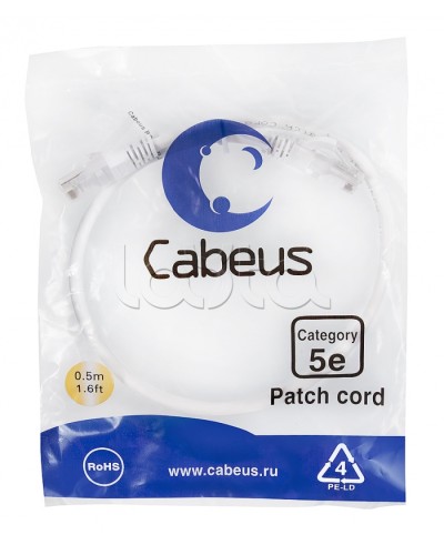 Патч-корд UTP, категория 5e, 0.5 м, неэкранированный, белый Cabeus PC-UTP-RJ45-Cat.5e-0.5m-WH в Первоуральске Патчкорды (медные) Pintop.ru