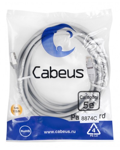 Патч-корд медный F/UTP кат.5е (10м) PVC (серый) Cabeus (PC-FTP-RJ45-Cat.5e-10m) в Первоуральске Патчкорды (медные) Pintop.ru