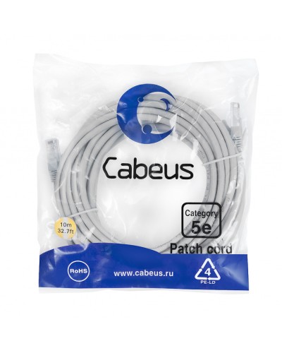Шнур коммутационный Cabeus PC-UTP-RJ45-Cat.5e-10m в Первоуральске Патчкорды (медные) Pintop.ru
