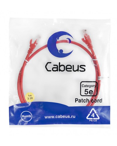 Патч-корд медный U/UTP кат.5е (1м) LSZH (красный) Cabeus (PC-UTP-RJ45-Cat.5e-1m-RD-LSZH) в Первоуральске Патч-корды и пигтейлы Pintop.ru