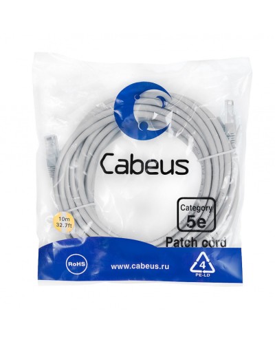 Патч-корд медный U/UTP кат.5е (20м) LSZH (серый) Cabeus (PC-UTP-RJ45-Cat.5e-20m-LSZH) в Первоуральске Патчкорды (медные) Pintop.ru