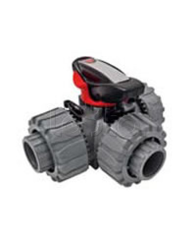 Кран шаровой трехходовой ПВХ D25, под клей Экопласт с муфтовым окончанием (49448) в Первоуральске Повороты, муфты, тройники Pintop.ru