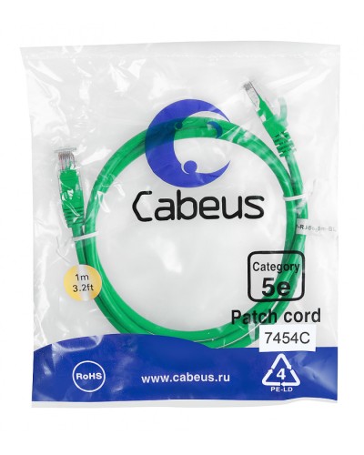 Патч-корд медный U/UTP кат.5е (1м) LSZH (зеленый) Cabeus (PC-UTP-RJ45-Cat.5e-1m-GN-LSZH) в Первоуральске Патчкорды (медные) Pintop.ru