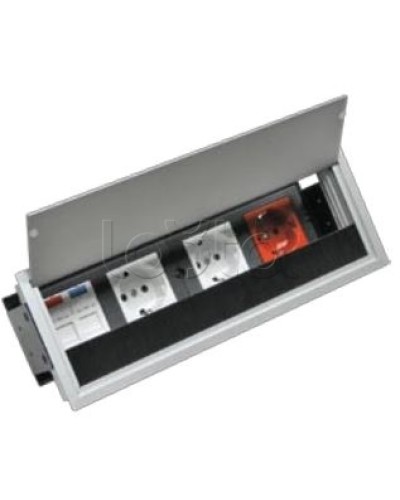 Люк настольный встраиваемый на 4 модулей (45х45мм) с крышкой, алюминий IP20 Экопласт 70044 в Первоуральске Системы лючков и колонн Pintop.ru