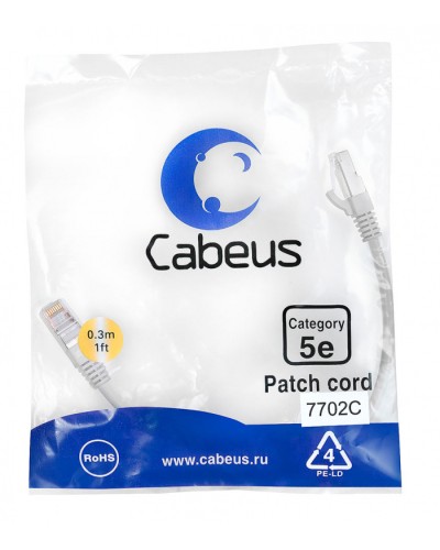 Патч-корд FTP, категория 5e, 0.3 м, экранированный, серый Cabeus PC-FTP-RJ45-Cat.5e-0.3m в Первоуральске Патчкорды (медные) Pintop.ru
