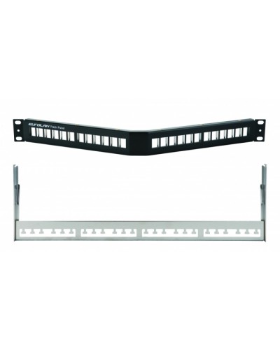 Коммутационная угловая панель 19” наборная, FTP, 1U, 24 порта, черный Eurolan (27A-00-24BL) в Первоуральске Патч панель Pintop.ru