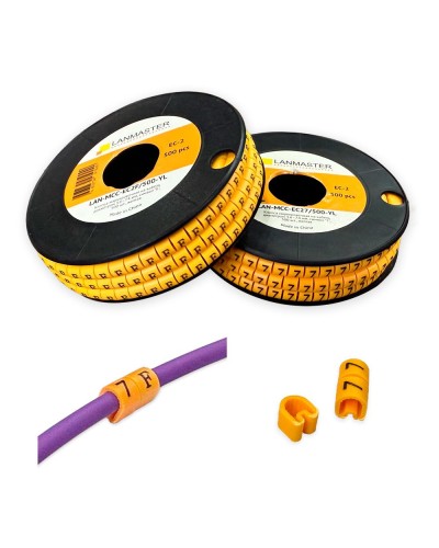 Клипса маркировочная на кабель диаметром 3.6–7.4 мм, символ A, 500 шт., желтая LANMASTER LAN-MCC-EC2A/500-YL в Первоуральске Аксессуары для стоек и шкафов Pintop.ru