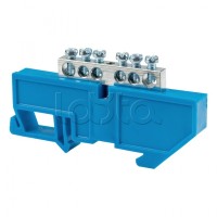 Шина "0" N (6x9мм) 6 отв. цинк синий изолятор на DIN-рейку EKF (sn1-63-06-d)