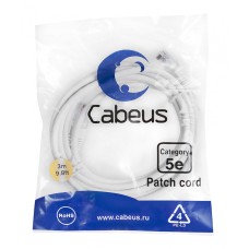 Патч-корд медный U/UTP категория 5е (3м) LSZH (белый) Cabeus (PC-UTP-RJ45-Cat.5e-3m-WH-LSZH)