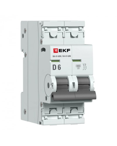 Автоматический выключатель 2P 6А (D) 6кА ВА 47-63N EKF PROxima (M636206D) в Первоуральске Электротехническое оборудование Pintop.ru