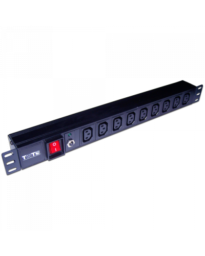Блок розеток 19, 1-фазный с выкл. 10A / 250V, 9xC13, без шнура питания, разъем C14 TWT (TWT-PDU19-10A9C3) в Первоуральске Блоки розеток Pintop.ru