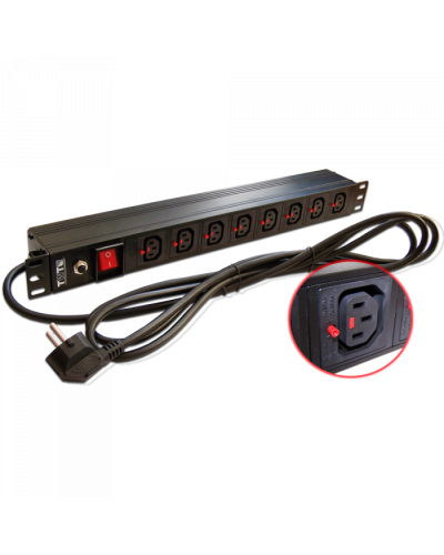 Блок розеток 19, 1-фазный с выкл,10A / 250V, 8xC13 с фикс вилки, 3 м, вилка Schuko TWT (TWT-PDU-10A8C3L-3.0) в Первоуральске Блоки розеток Pintop.ru