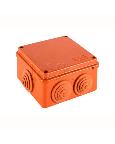JBS100 Коробка огн. E110, о/п 100х100х55мм, без галогена, 6 вых., IP55, цвет оранж. Экопласт (43377HF) в Первоуральске Коробки (ОКЛ) Экопласт Pintop.ru