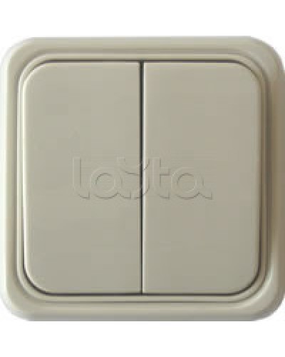 Выключатель двухклавишный открытой установки Экопласт, схема 5, (бежевый) в Первоуральске Розетки компьютерные и телефонные Pintop.ru