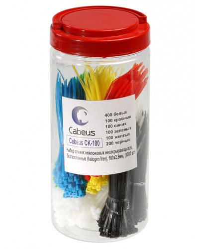 Набор стяжек нейлоновых неоткрывающихся, безгалогенные (halogen free), 100x2.5мм Cabeus CK-100 в Первоуральске Стяжки-хомуты Pintop.ru