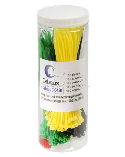 Набор стяжек нейлоновых неоткрывающихся, безгалогенные (halogen free), 150x2.5мм Cabeus CK-150 в Первоуральске Стяжки-хомуты Pintop.ru