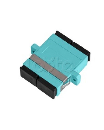 Адаптер NIKOMAX волоконно-оптический, соединительный, многомодовый, стандарта OM3, SC/UPC-SC/UPC, двойной, пластиковый, без шторки, с фланцами, аква, уп-ка 2шт. NIKOMAX (NMF-OA2M3-FN-SCU-SCU-AQ-2) в Первоуральске Проходные адаптеры и розетки оптические Pint