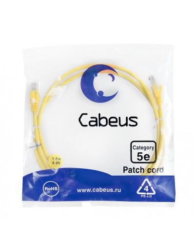 Патч-корд медный U/UTP кат.5е (1,5м) LSZH (желтый) Cabeus (PC-UTP-RJ45-Cat.5e-1.5m-YL-LSZH) в Первоуральске Патчкорды (медные) Pintop.ru