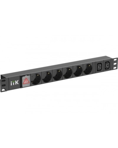 ITK 6 розеток нем. ст. + 2 С13 LED 1U вх. С14 алюмин.(PH12-6D2C133) в Первоуральске Блоки розеток Pintop.ru