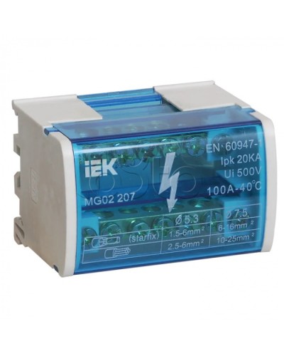 Шины на DIN-рейку в корпусе (кросс-модуль) L+PEN 2х7 IEK YND10-2-07-100 в Первоуральске Вентиляторные модули Pintop.ru