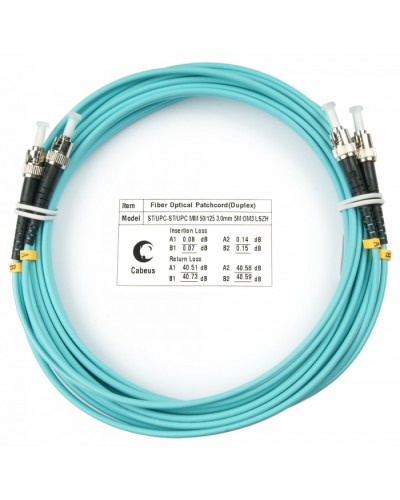 Шнур оптический duplex ST-ST 50/125 mm OM3 10м LSZH Cabeus FOP-50-ST-ST-10m в Первоуральске Патч-корды и пигтейлы Pintop.ru