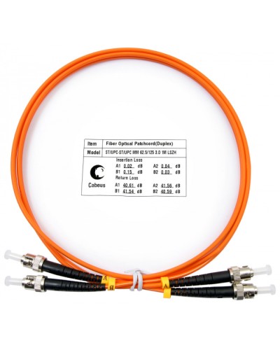 Шнур оптический duplex ST-ST 62,5/125 mm 1м LSZH Cabeus FOP-62-ST-ST-1m в Первоуральске Патч-корды оптические Pintop.ru
