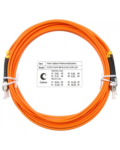 Шнур оптический duplex ST-ST 62,5/125 MM 5 м LSZH Cabeus FOP-62-ST-ST-5M в Первоуральске Патч-корды оптические Pintop.ru