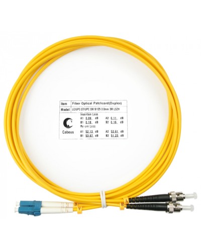 Шнур оптический duplex LC-ST 9/125 sm 3м LSZH Cabeus FOP(d)-9-LC-ST-3m в Первоуральске Патч-корды оптические Pintop.ru