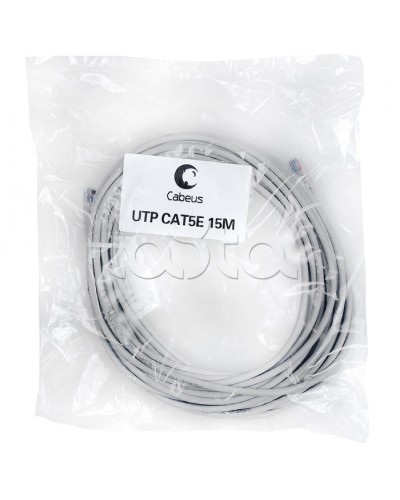 Патч-корд UTP, категория 5e, 15 м, неэкранированный, серый Cabeus PC-UTP-RJ45-Cat.5e-15m в Первоуральске Патчкорды (медные) Pintop.ru