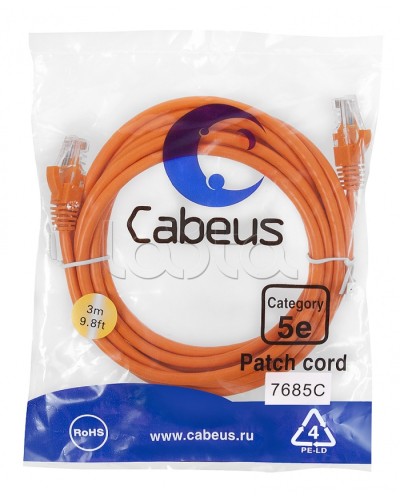 Патч-корд медный U/UTP кат.5е (3м) LSZH (оранжевый) Cabeus (PC-UTP-RJ45-Cat.5e-3m-OR-LSZH) в Первоуральске Патчкорды (медные) Pintop.ru