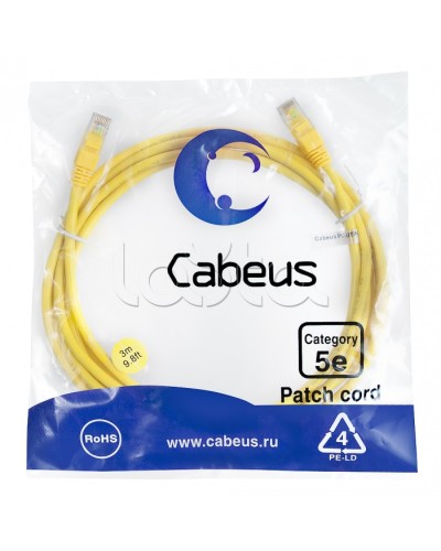 Патч-корд медный U/UTP кат.5е (3м) LSZH (желтый) Cabeus (PC-UTP-RJ45-Cat.5e-3m-YL-LSZH) в Первоуральске Патчкорды (медные) Pintop.ru