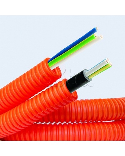 Электротруба ПНД гибкая гофр. д.20мм, цвет оранжевый, с кабелем ВВГнг(А)-LS 3х2,5мм² РЭК ГОСТ+,100м DKC 7S920100 в Первоуральске Труба гофрированная Pintop.ru