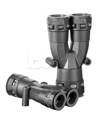 Разветвитель DN 1х17 + 2х12 мм, полиамид, цвет черный DKC PAY171212N в Первоуральске Повороты, муфты, тройники Pintop.ru