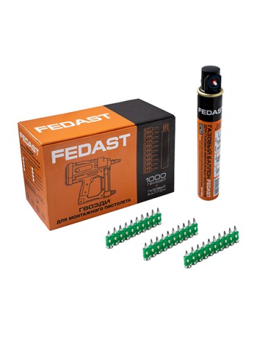 Гвозди 3.0*19 мм усиленные для монтажного пистолета в комплекте с газовым баллоном 165 мм FEDAST (fd3019egfc) в Первоуральске Крепеж: Дюбели, шурупы, саморезы Pintop.ru