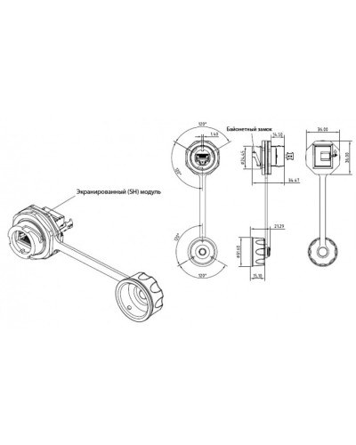 Промышленный модуль Keystone Jack RJ-45 (8P8C) Hyperline (KJ-IE-8P8C-C5e-180-SH-F-BK) в Первоуральске Патч-корды и пигтейлы Pintop.ru