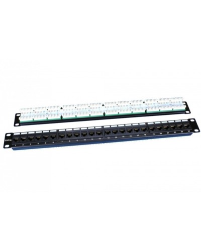 Патч-панель 19, 1U, 24 порта RJ-45, категория 5e, Dual IDC, ROHS, цвет черный Hyperline PP3-19-24-8P8C-C5E-110D в Первоуральске Патч панель Pintop.ru
