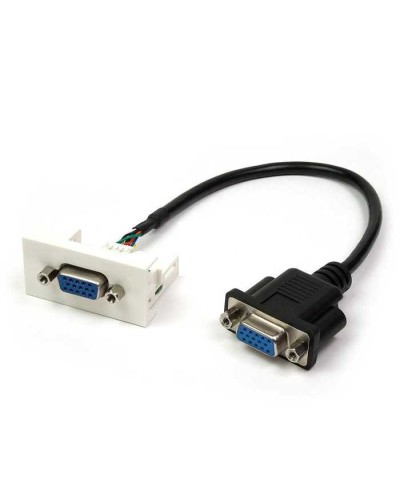 Вставка Mosaic 22.5x45 с адаптером VGA D-SUB HDB-15 мама, со шнуром 3 м папа, белая LANMASTER LAN-WA-LP-VGA-FM-3.0 в Первоуральске Аксессуары для стоек и шкафов Pintop.ru