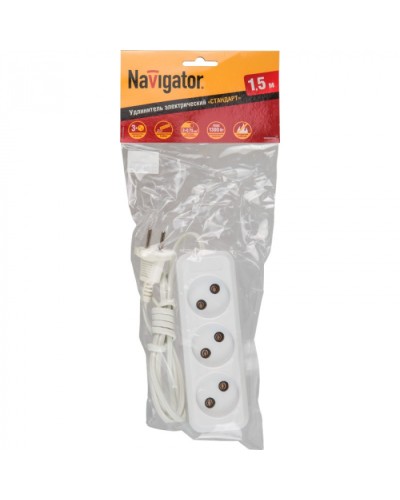 Удлинитель Navigator 71 448 NPE-S1-03-150-X-2x0.75б/з 3 гн. ШВВП 1.5м в Первоуральске Блоки розеток Pintop.ru