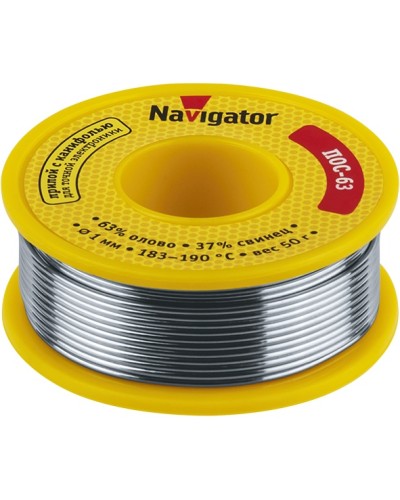 Припой Navigator 93 776 NEM-Pos05-63K-1-K50 (ПОС-63, катушка, 1 мм, 50 гр) в Первоуральске Аксессуары для кабель-канала Pintop.ru