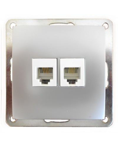Розетка телефонная двойная 2хRJ-11 с накладкой (серебристый металлик) LK60 (865603) в Первоуральске Розетки компьютерные и телефонные Pintop.ru