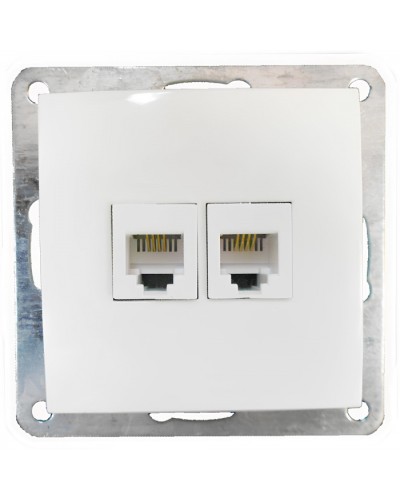 Розетка телефонная двойная 2хRJ-11 с накладкой (белый) LK60 (865604) в Первоуральске Розетки компьютерные и телефонные Pintop.ru