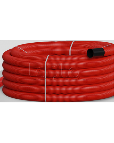 NR050 Двустен. труба ПНД гибкая откр. прокладки, SN26, с зондом, D50мм (50м) красн. Экопласт (801050HFR-UF-RD) в Первоуральске Труба гофрированная Pintop.ru