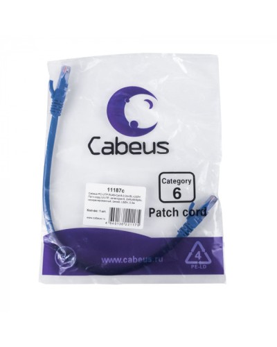Патч-корд U/UTP, кат. 6, 2xRJ45/8p8c, неэкран, синий, LSZH, 0.3м Cabeus (PC-UTP-RJ45-Cat.6-0.3m-BL-LSZH) в Первоуральске Патчкорды (медные) Pintop.ru