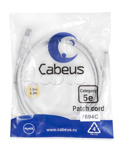 Патч-корд медный U/UTP кат.5е (1,5м) LSZH (белый) Cabeus (PC-UTP-RJ45-Cat.5e-1.5m-WH-LSZH) в Первоуральске Патчкорды (медные) Pintop.ru